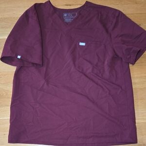Mens Maroon Figs Scrub Top XL